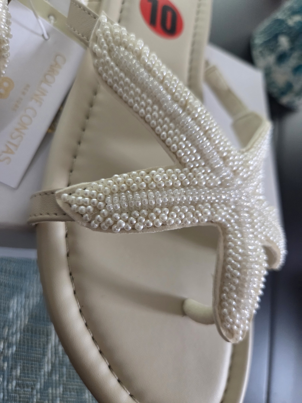 New Caroline Constas Cream Beaded Starfish Sandal Slides - Picture 2 of 2